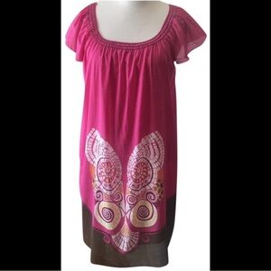 Max Studio Women’s Butterfly Pink Brown Flowy Mini Dress